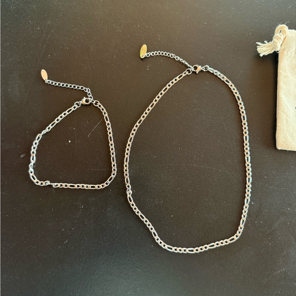 Silver Amalfi Chain Necklace and Anklet Set